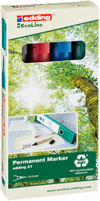 Alkoholos marker készlet, 1,5-3 mm, kúpos, EDDING "21/4" ECOLINE, 4 különböző szín