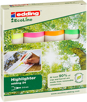 Szövegkiemelő készlet, 2-5 mm, EDDING "24/4" ECOLINE, 4 különböző szín